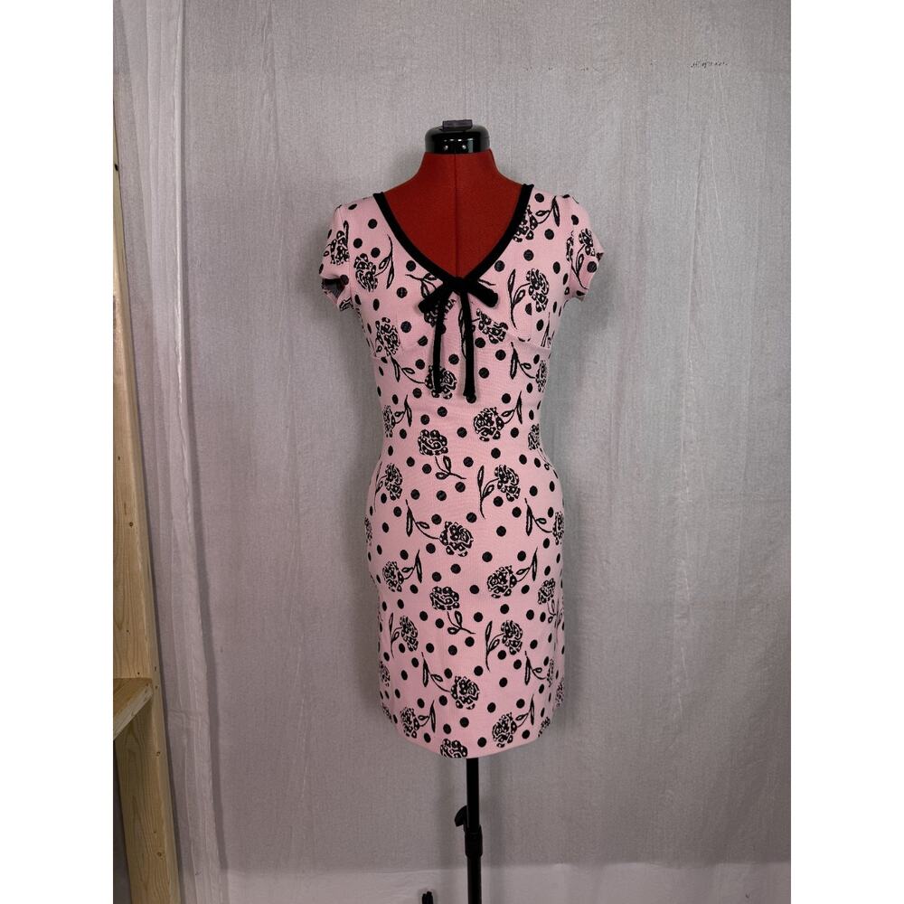 Vintage ZOKAI Womens Dress Pink Black Size Small Midi Floral Sheath Y2K D908